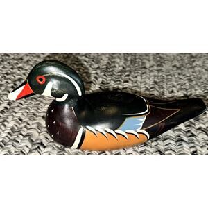 Ducks Unlimited Wood Duck Decoy Glass Eyes 10" Marked on Base